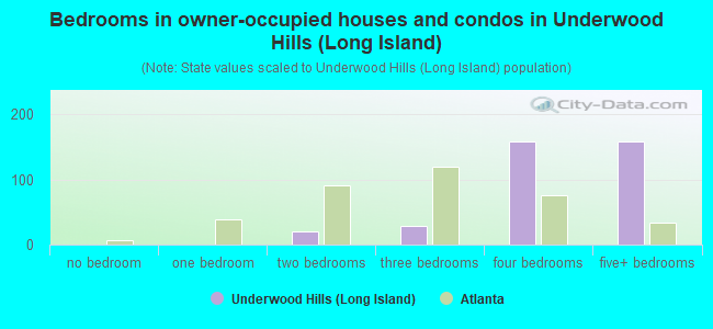 Bedrooms in owner-occupied houses and condos in Underwood Hills (Long Island)