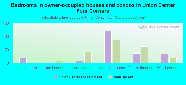 Bedrooms in owner-occupied houses and condos in Union Center Four Corners