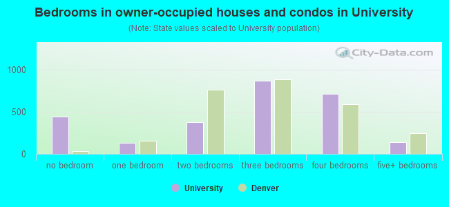 Bedrooms in owner-occupied houses and condos in University