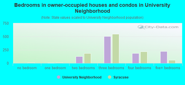 Bedrooms in owner-occupied houses and condos in University Neighborhood