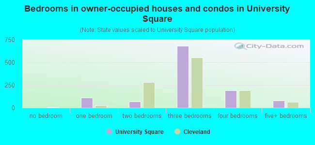 Bedrooms in owner-occupied houses and condos in University Square