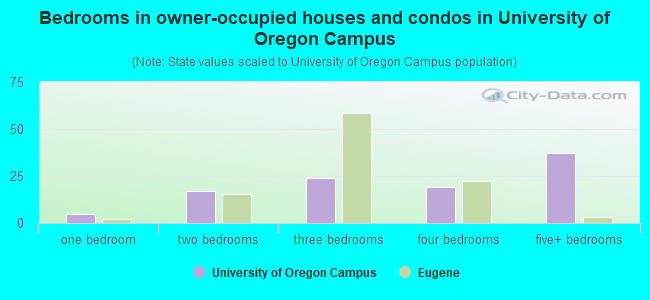 Bedrooms in owner-occupied houses and condos in University of Oregon Campus