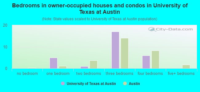 Bedrooms in owner-occupied houses and condos in University of Texas at Austin