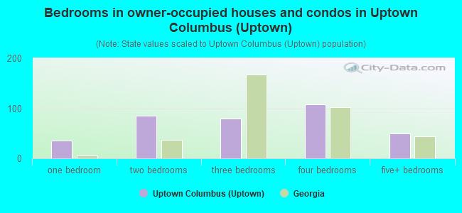 Bedrooms in owner-occupied houses and condos in Uptown Columbus (Uptown)
