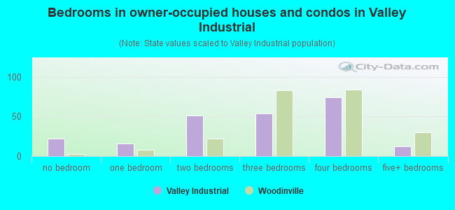 Bedrooms in owner-occupied houses and condos in Valley Industrial