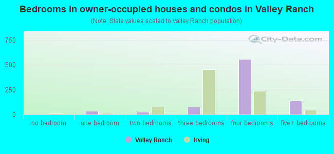 Bedrooms in owner-occupied houses and condos in Valley Ranch