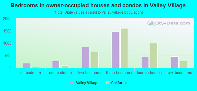 Bedrooms in owner-occupied houses and condos in Valley Village