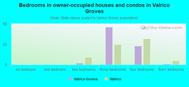 Bedrooms in owner-occupied houses and condos in Valrico Groves