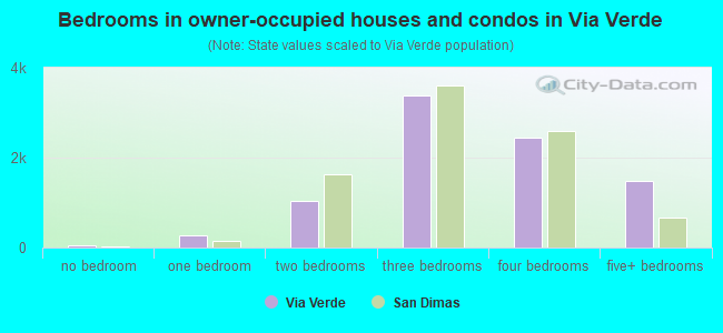Bedrooms in owner-occupied houses and condos in Via Verde