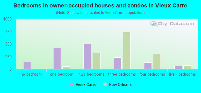 Bedrooms in owner-occupied houses and condos in Vieux Carre