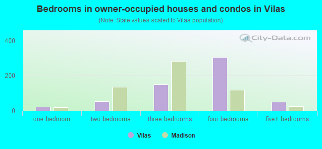 Bedrooms in owner-occupied houses and condos in Vilas