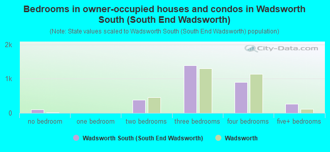 Bedrooms in owner-occupied houses and condos in Wadsworth South (South End Wadsworth)