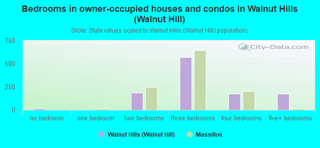 Bedrooms in owner-occupied houses and condos in Walnut Hills (Walnut Hill)