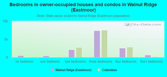 Bedrooms in owner-occupied houses and condos in Walnut Ridge (Eastmoor)