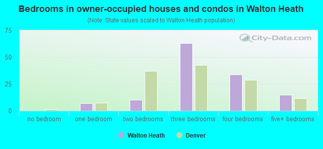 Bedrooms in owner-occupied houses and condos in Walton Heath