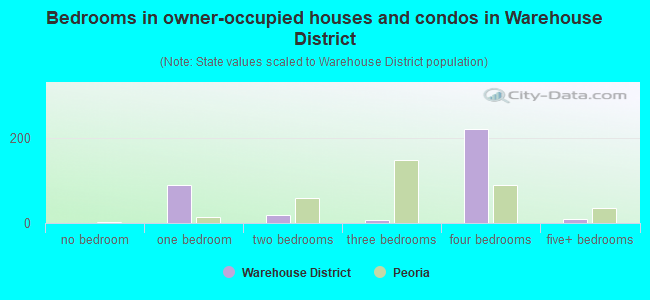 Bedrooms in owner-occupied houses and condos in Warehouse District