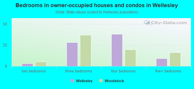 Bedrooms in owner-occupied houses and condos in Wellesley