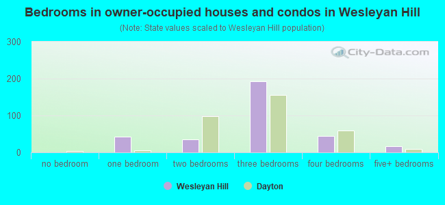 Bedrooms in owner-occupied houses and condos in Wesleyan Hill