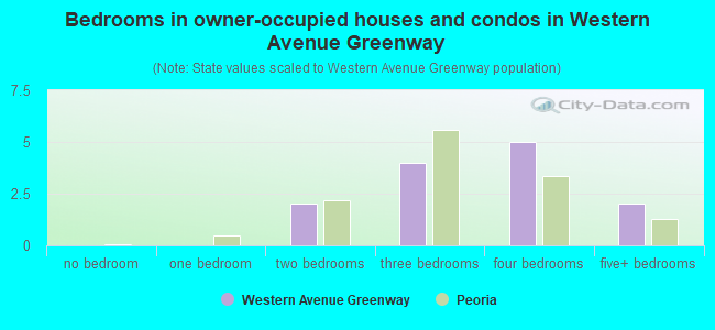 Bedrooms in owner-occupied houses and condos in Western Avenue Greenway