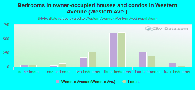 Bedrooms in owner-occupied houses and condos in Western Avenue (Western Ave.)
