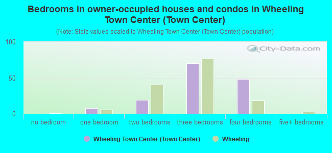 Bedrooms in owner-occupied houses and condos in Wheeling Town Center (Town Center)