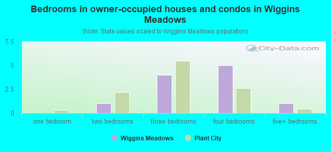 Bedrooms in owner-occupied houses and condos in Wiggins Meadows