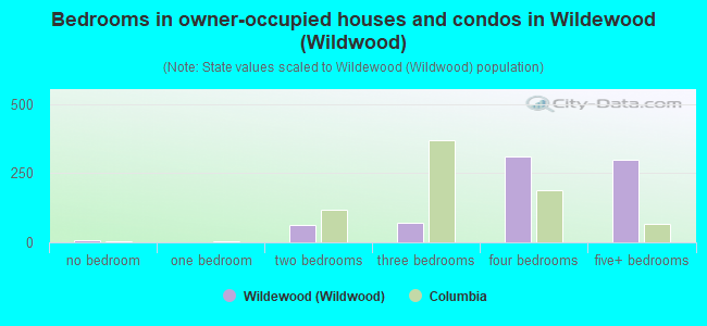 Bedrooms in owner-occupied houses and condos in Wildewood (Wildwood)