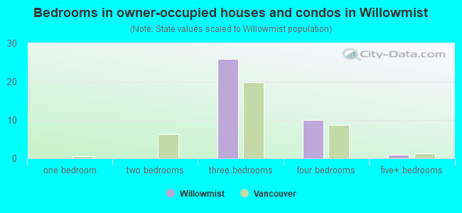 Bedrooms in owner-occupied houses and condos in Willowmist