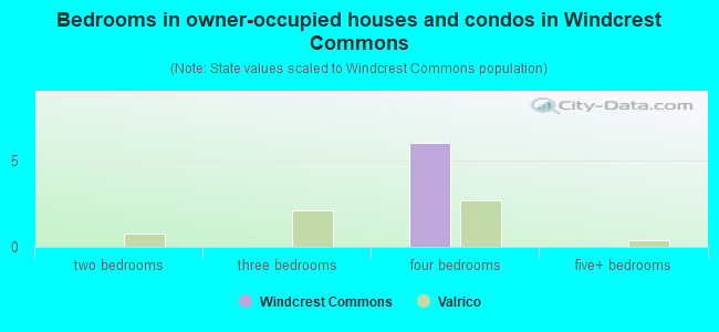 Bedrooms in owner-occupied houses and condos in Windcrest Commons