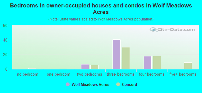 Bedrooms in owner-occupied houses and condos in Wolf Meadows Acres