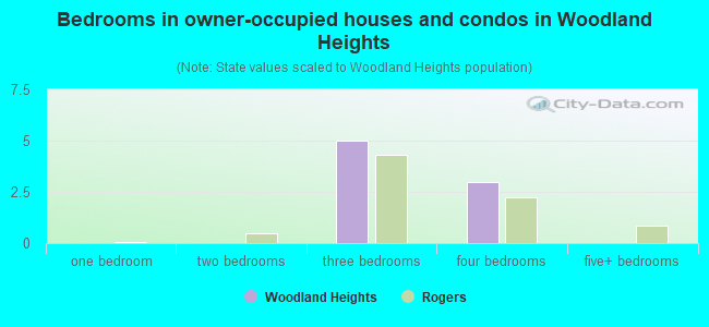 Bedrooms in owner-occupied houses and condos in Woodland Heights