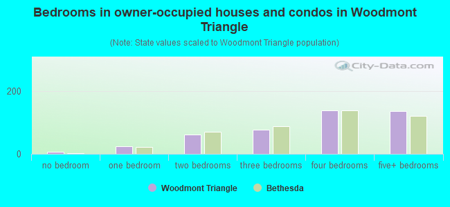 Bedrooms in owner-occupied houses and condos in Woodmont Triangle