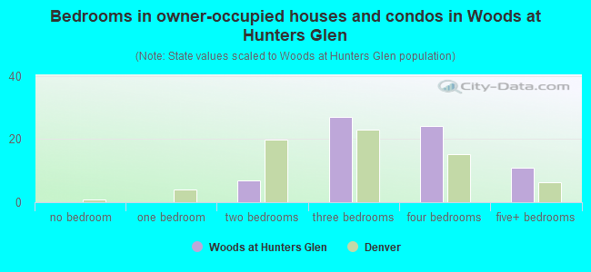 Bedrooms in owner-occupied houses and condos in Woods at Hunters Glen
