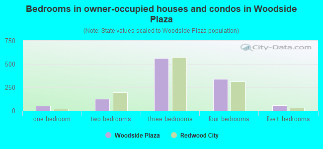 Bedrooms in owner-occupied houses and condos in Woodside Plaza