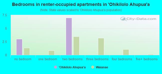 Bedrooms in renter-occupied apartments in `Ohikilolo Ahupua`a