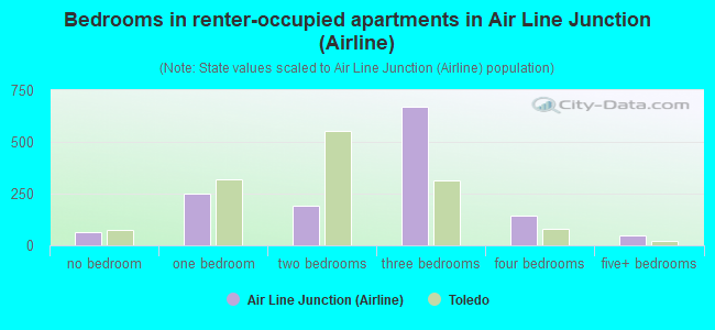 Bedrooms in renter-occupied apartments in Air Line Junction (Airline)