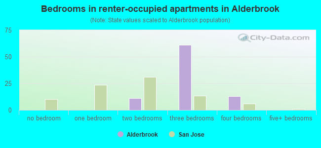 Bedrooms in renter-occupied apartments in Alderbrook