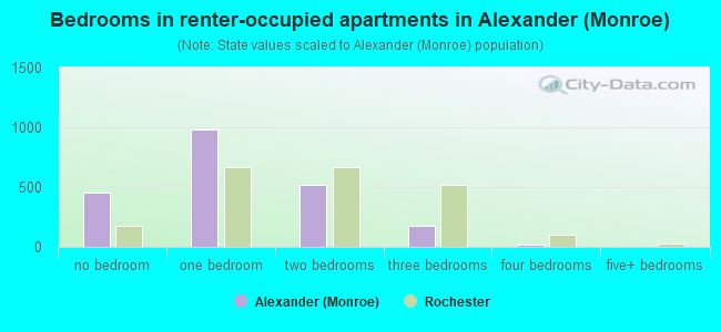Bedrooms in renter-occupied apartments in Alexander (Monroe)