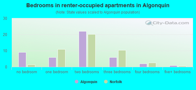 Bedrooms in renter-occupied apartments in Algonquin