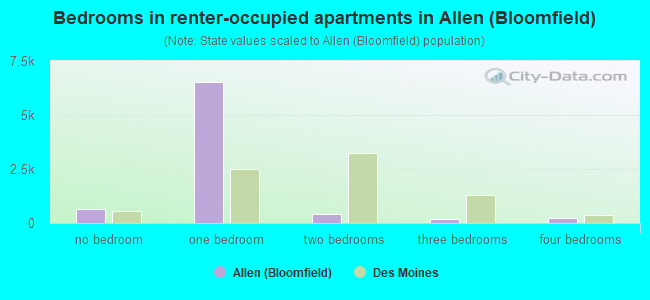 Bedrooms in renter-occupied apartments in Allen (Bloomfield)