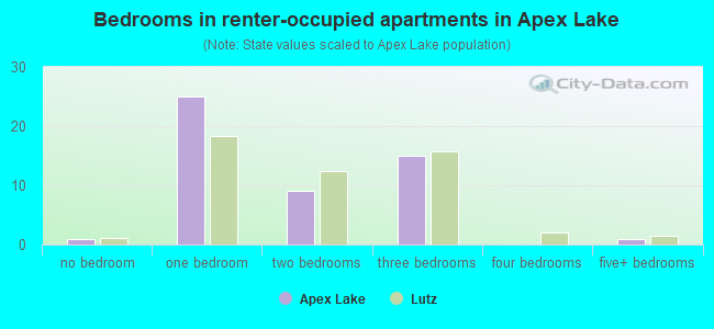 Bedrooms in renter-occupied apartments in Apex Lake