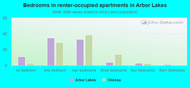 Bedrooms in renter-occupied apartments in Arbor Lakes