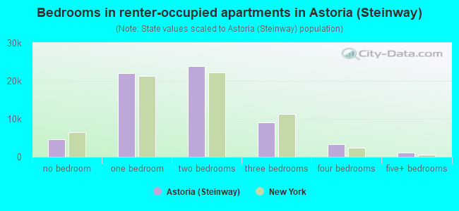 Bedrooms in renter-occupied apartments in Astoria (Steinway)
