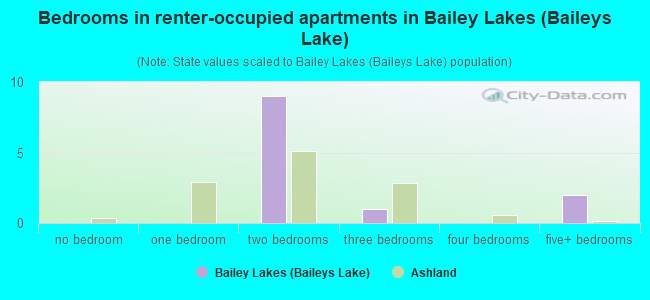 Bedrooms in renter-occupied apartments in Bailey Lakes (Baileys Lake)