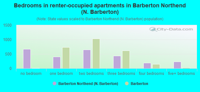 Bedrooms in renter-occupied apartments in Barberton Northend (N. Barberton)