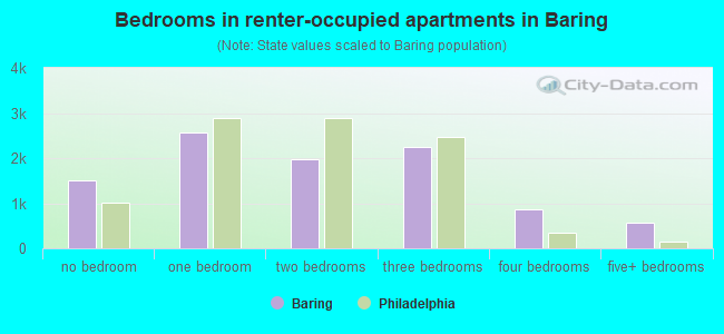 Bedrooms in renter-occupied apartments in Baring