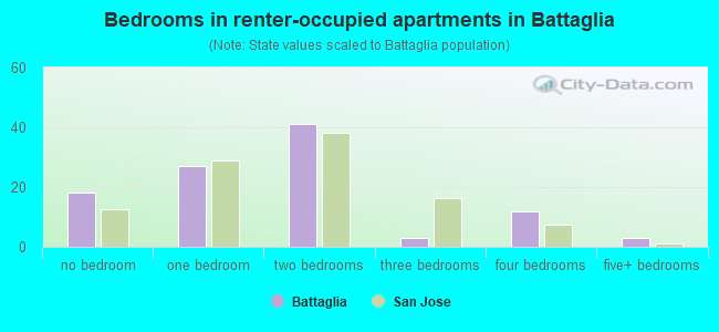 Bedrooms in renter-occupied apartments in Battaglia