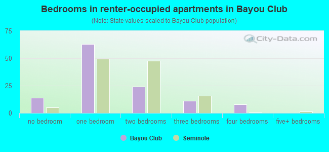 Bedrooms in renter-occupied apartments in Bayou Club