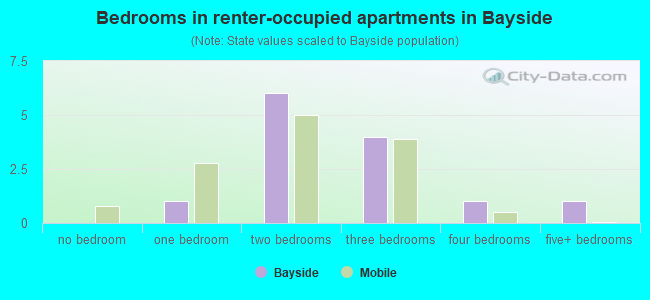 Bedrooms in renter-occupied apartments in Bayside