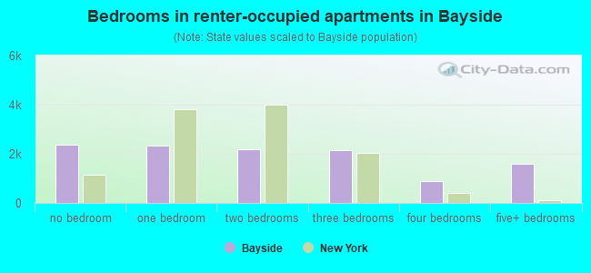 Bedrooms in renter-occupied apartments in Bayside